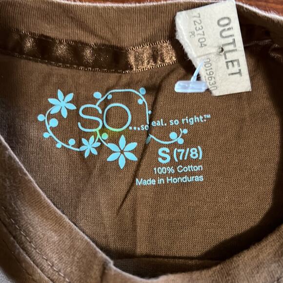 SO Girls S 7-8  Brown Knit Top Long Sleeve Lightweight - Picture 2 of 4